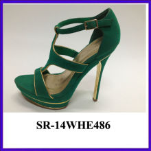 Hot selling sexy ladies platform high heel sandal roman straps green upper girls high heel sandals factory
